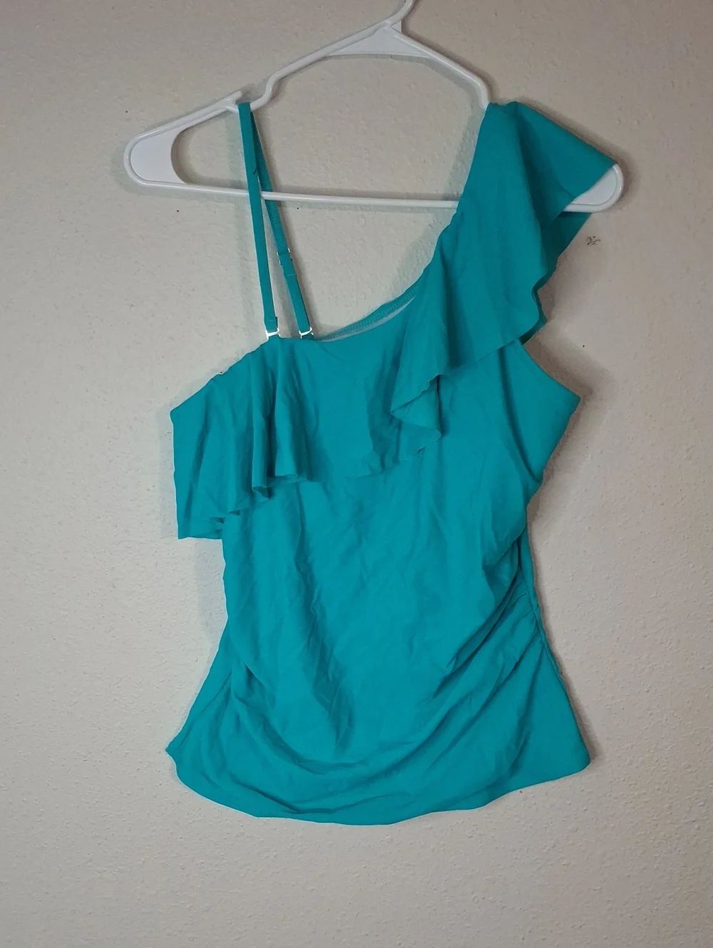 Yonique One-Shoulder Ruffle Women's Tankini Top size Large NWT